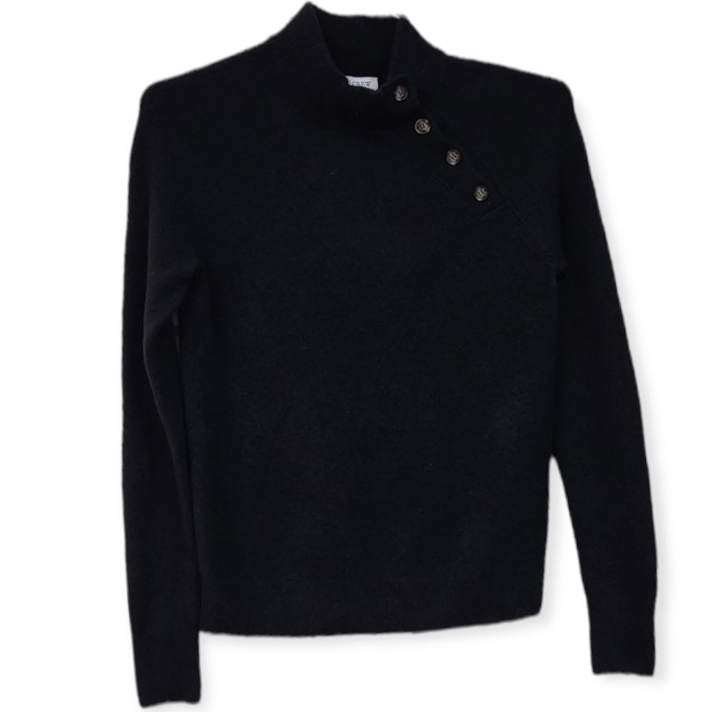 J.Crew Womens XXS Black Button Shoulder Mock Neck Sweater Knit Long Sleeve Top